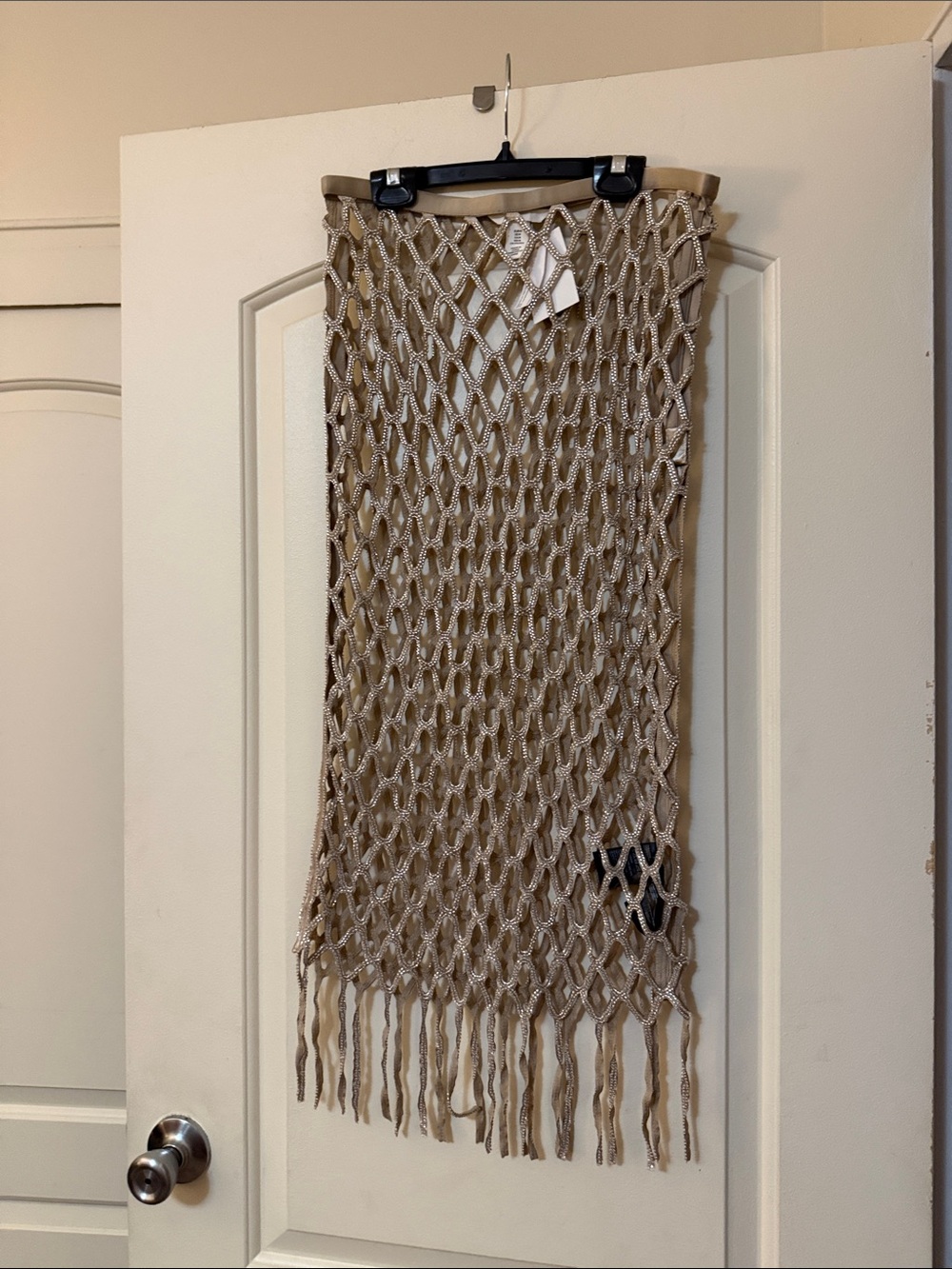 Metallic Silver Chain Link Threaded Open-Weave Fringe Skirt